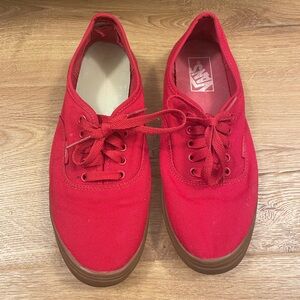 Vans Shoes All Red Canvas Lace Up Low Top Sneakers Men 6.5 Women 8 Gum Bottom
